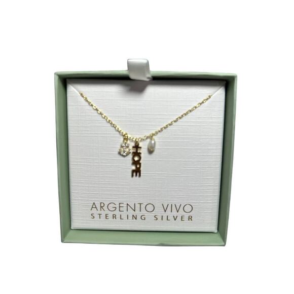 ARGENTO VIVO Jewelry - Pavé Hope , Pearl & Anchor Multi Charm Pendant Neck in 18K Gold Plated SS